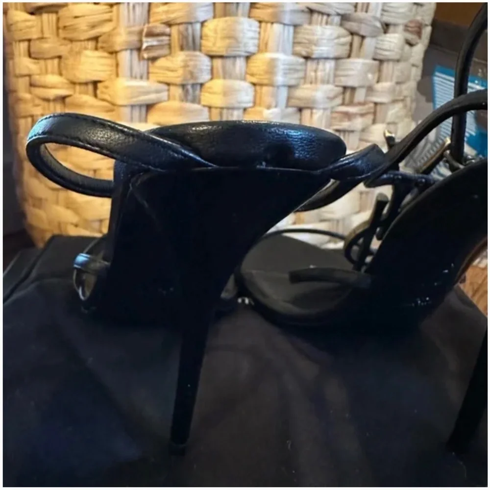 Saint Laurent Black Heels with Gold Logo Accent - Picture 7 of 8